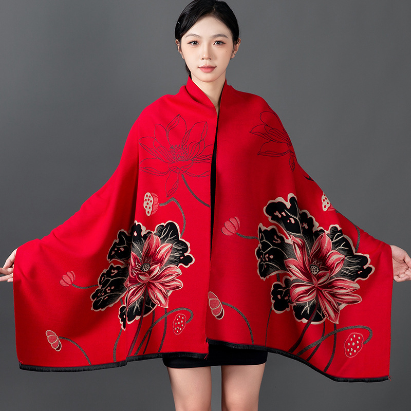 Home Textiles Blanket - النساء الشتاء شال الكشمير وشاح الأزهار