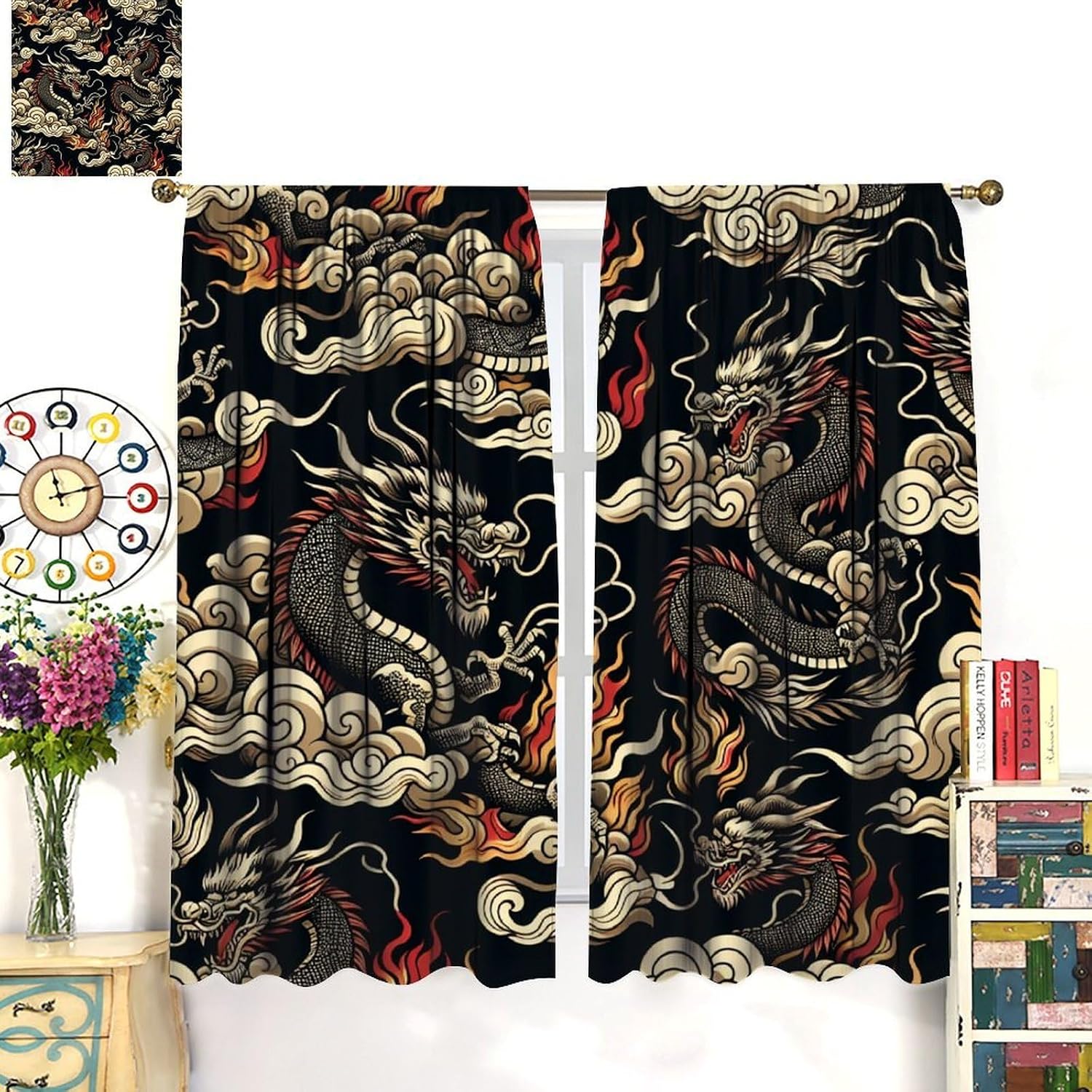 ستائر فاخرة بنمط التنين الآسيو - مراجعة Home Textiles Luxury Curtains وسعره